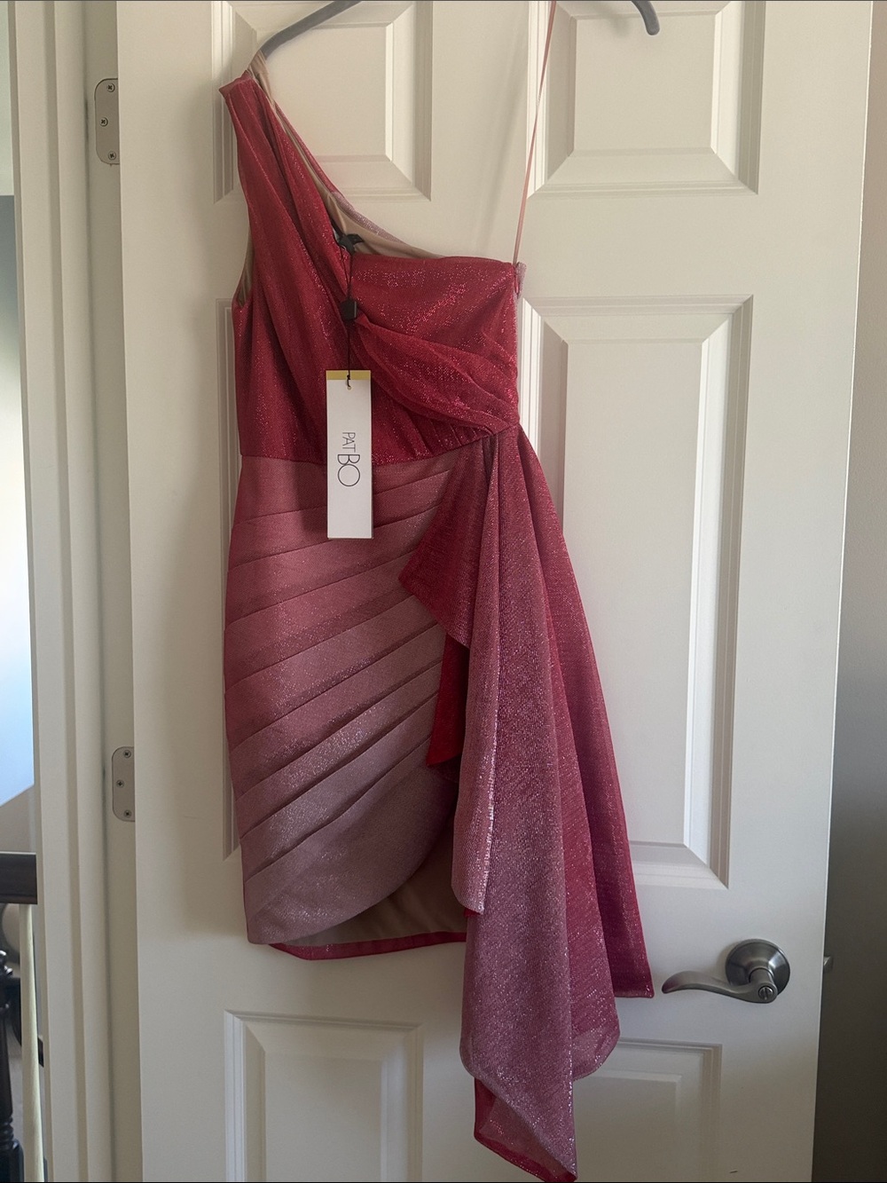 PatBO Dusky Rose One-Shoulder Draped Cocktail Dress